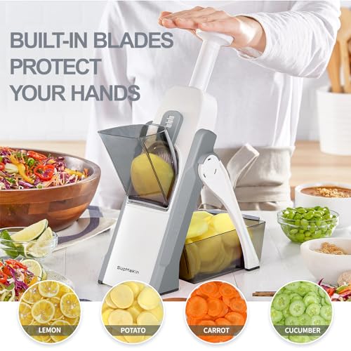 SupMaKin Grey Adjustable Mandoline Slicer for Kitchen - 0.1-8mm Thickness, Safe & Easy to Use