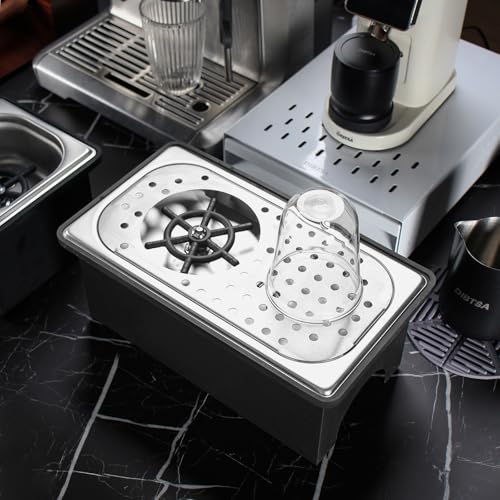 Stainless Steel Cup Rinser with Base & Drip Tray - 13.38 x 7.48 x 5.7 Inches, Silver A