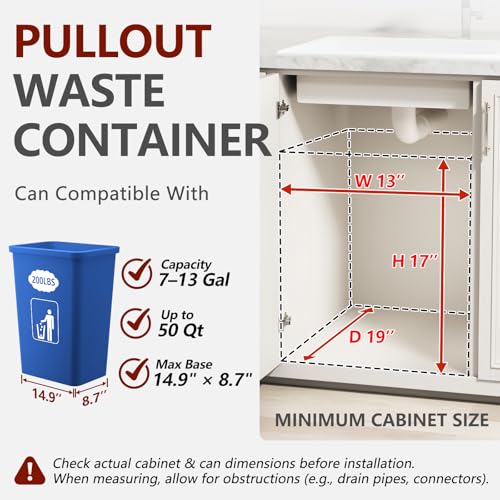 Dark Black Under Sink Pull-Out Trash Can 30-50 Qt Hidden Waste Bin