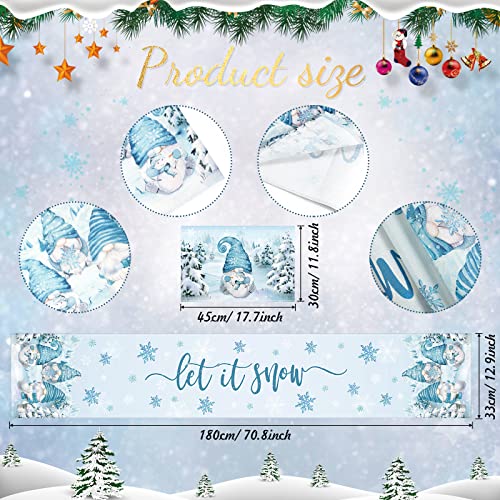Let It Snow Christmas Table Runner with 6 Placemats Set - 13 x 72 Inch Blue Gnome Snowflake