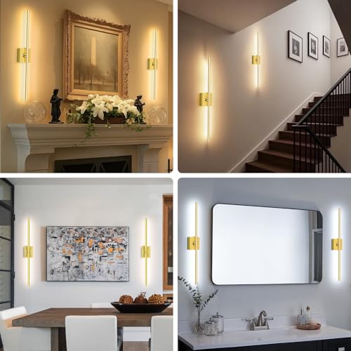 Eneru Wireless LED Wall Sconces Set of 2 - Gold Rechargeable Battery Operated