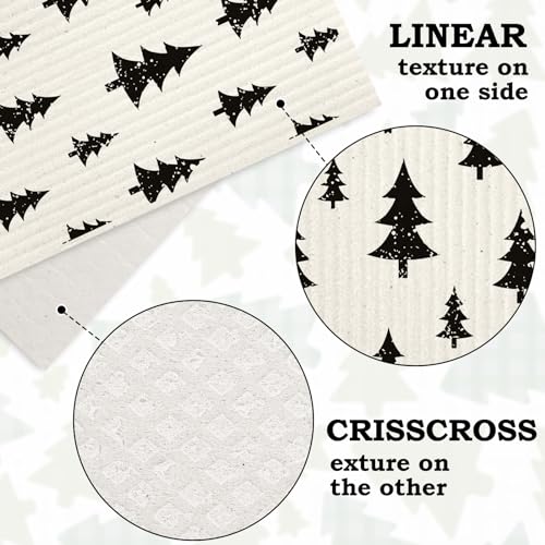 Black & White Geometric Christmas Tree Swedish Dishcloths - 4 Pack, 7x8 in