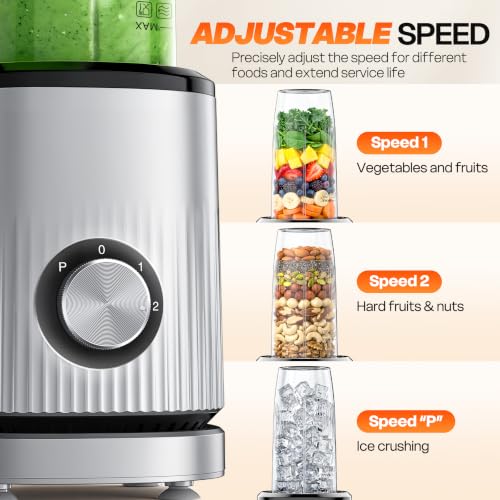 Turelar Silver Grey Smoothie Blender with 2 16.9oz To-Go Cups - Portable Personal Blender for Shakes & Smoothies