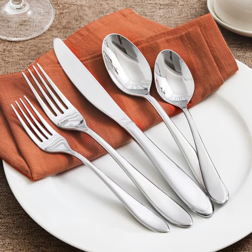Silverware Set for 12 - 60 Pieces Stainless Steel Flatware with Mirror Finish - Variation of 60-Piece / Silver