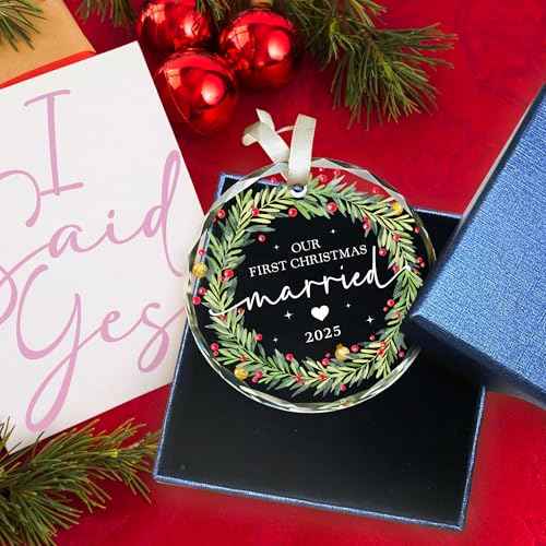 Our First Christmas Married Ornament 2025 ? Newlyweds Christmas Glass Ornaments ? First Year Marry Wedding Ornaments for Newlyweds ? Just Married Ornament Gifts for Couples