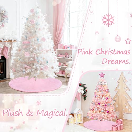 Pink Faux Fur Christmas Tree Skirt 48 Inch Large Holiday Decor - B-COOL