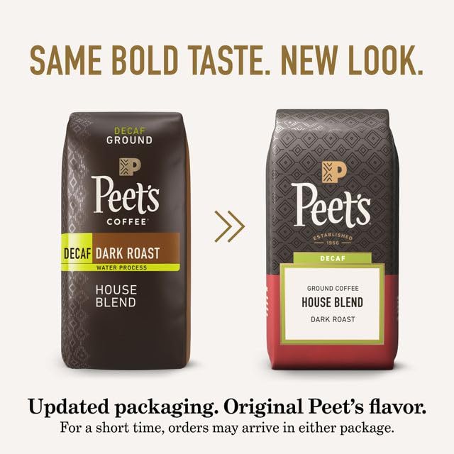 Peet's Decaf House Blend Ground Coffee - 6 Pack of 10.5 oz Dark Roast, Natural Water Processed, Arabica Beans
