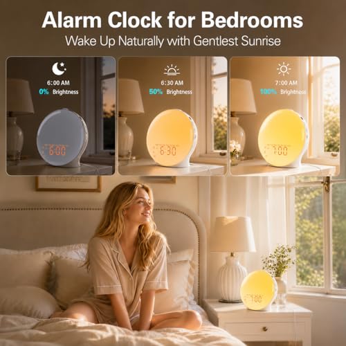 White Full Screen Sunrise Alarm Clock with Wake-Up Light, FM Radio & Bluetooth Speaker