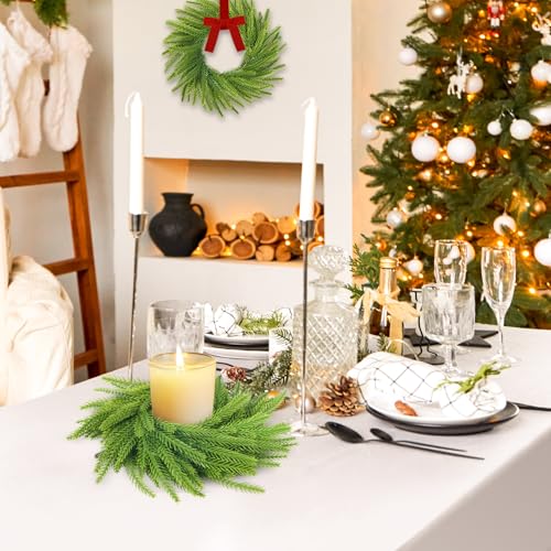 Norfolk Pine Wreaths - 6pcs Mini Christmas Kitchen Cabinet Wreaths, 7.9"