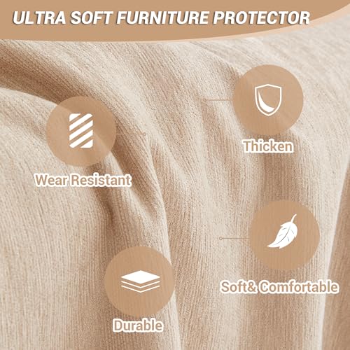 Khaki L-Shaped Sectional Couch Cover Set - Washable 2-Piece Sofa Slipcovers for 3-4 Cushions