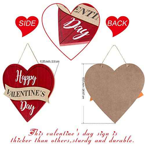 Jetec Happy Valentine's Day Sign Red Heart Wooden Sign Valentine Heart Wall Hanging decor for Table Window Door Wall Decor