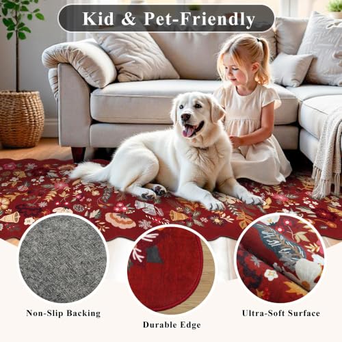 BYYVOO 2' x 3' Christmas Red Floral Area Rug with Non-Slip Backing, Scalloped Edges