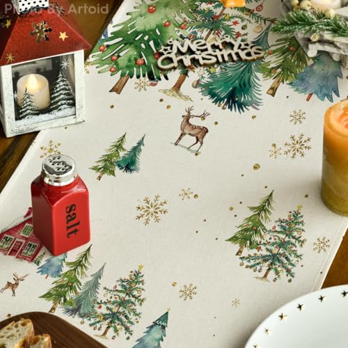 Artoid Mode Xmas Tree Table Runner 13x108 Inch Green Holiday Decor