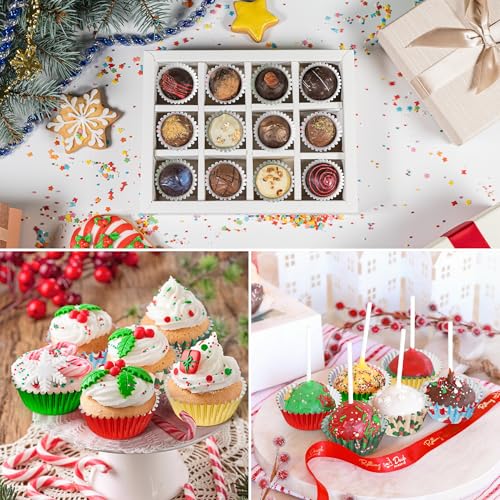 COcnny Christmas Mini Cupcake Liners with Mini Santa Hat Design - 600pcs Holiday Baking Cups, Muffin Wrappers for Xmas Party
