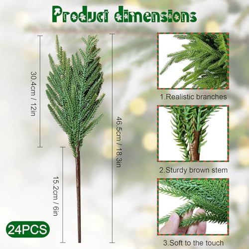 DERJLY 24 Pack 18-Inch Norfolk Pine Branches Real Touch Green-24pcs