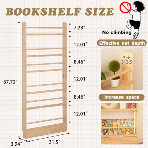 Baveke 6-Tier Behind The Door Bookshelf Natural Wood Farmhouse Design