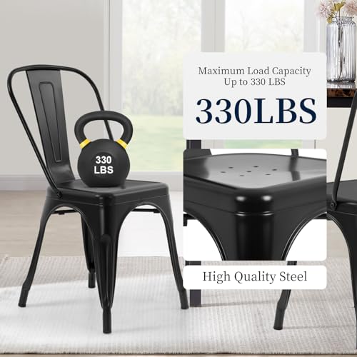 Metal Dining Chairs Set of 4 - Black, 330lbs Load Capacity, Stackable