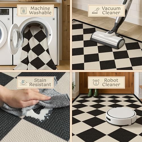 Evyhood 3x5 Black & White Outdoor Jute Look Washable Rug Non-Slip Entryway Carpet