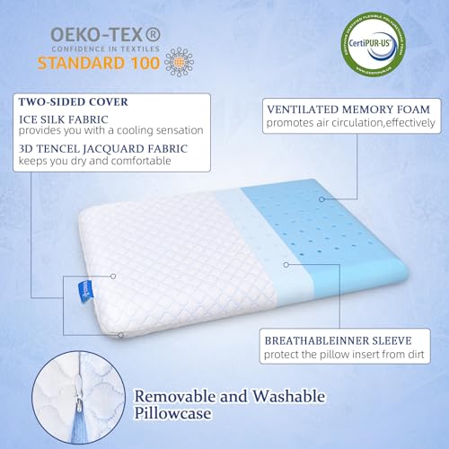 King Size Ultra Thin Cooling Memory Foam Pillow - 2.75 Inch Support for Sleeping