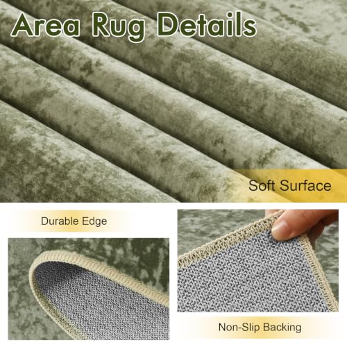 Green Abstract Washable Area Rug 6x9 Ft for Living Room - Non-Slip, Machine Washable