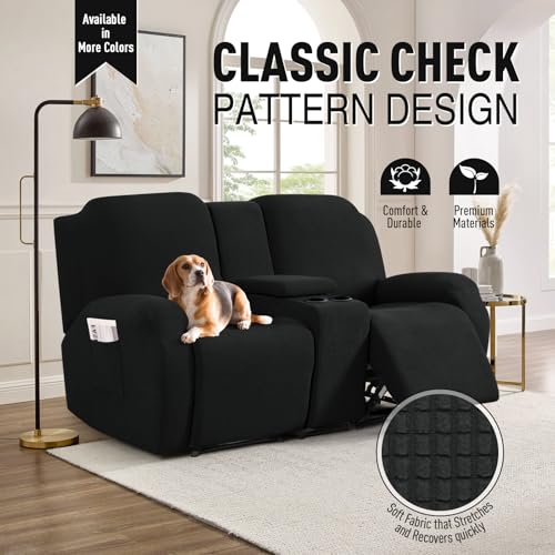 Stretch Loveseat Recliner Cover with Middle Console - Black, 2 Seat