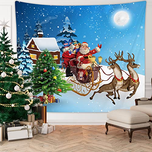 RosieLily Christmas Tapestry Wall Hanging, Winter Tapestry Deer Tapestry Snow Tapestry Santa Claus Xmas Holiday Wall Tapestry for Bedroom Living Room Dorm Wall Decor, Chirstmas Gift, 59" x 79" Inches