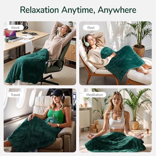 Kaisa Green Leaf Pattern Weighted Lap Blanket 7 lbs, 41 x 53 inches, Adult Travel Comfort