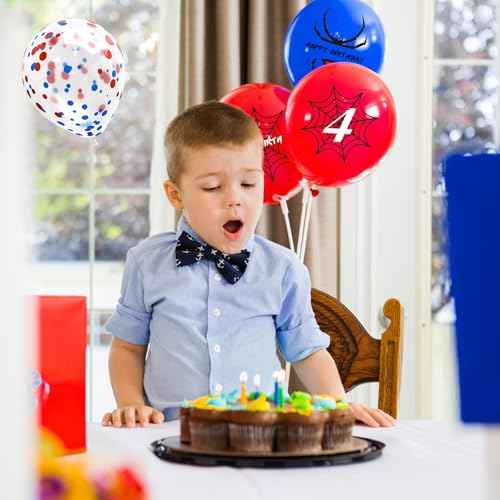 Spider Theme Number Balloons,Spider Pattern 5th Birthday Balloons,Kids Boys Cartoon Balloons Birthday Party Confetti Decorations Cartoon Heroes Spider Decoration