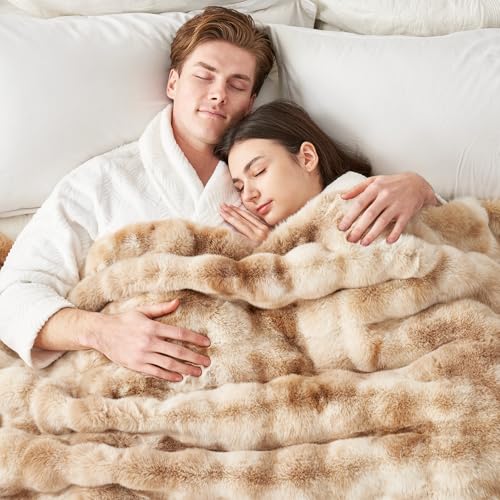 Tie-dye Beige Faux Fur Throw Blanket - 50 x 60 Inches Fuzzy Plush Couch Blanket