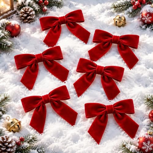 CuriNaut 24 Pcs Red Velvet Christmas Bows 4.7x4.7 in - Red / 4.7" x 4.7"