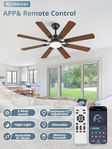 ZMISHIBO 52 Inch Black Ceiling Fan with Light and Remote Control
