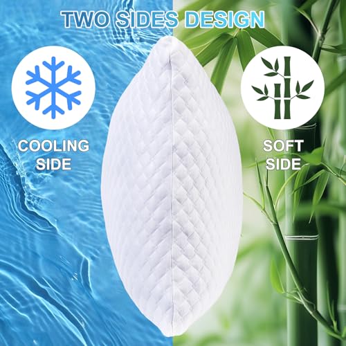 NTCOCO White Cooling Queen Size Shredded Memory Foam Pillow Set of 2 - Hypoallergenic, Removable Cover, Adjustable Loft for Side & Back Sleepers