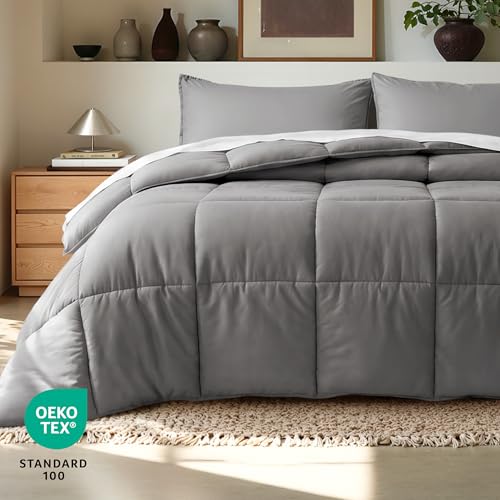 Bare Home Queen Comforter Set - 1800 Ultra Soft Microfiber, Grey, Queen Size
