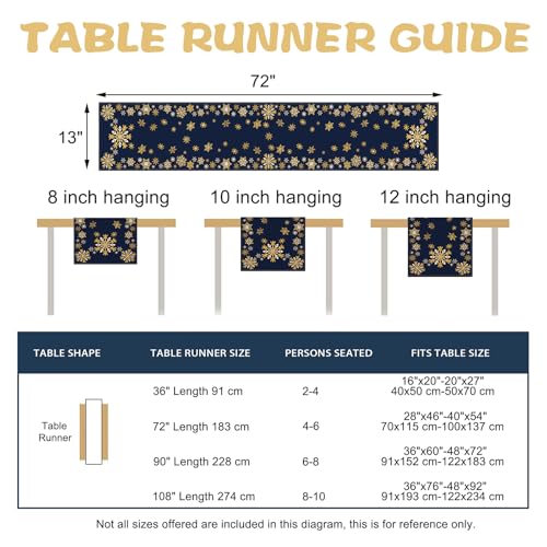 Winter Gold Snowflake Table Runner 13"x72" Dark Blue – Croar Gold Snowflake / Table Runner