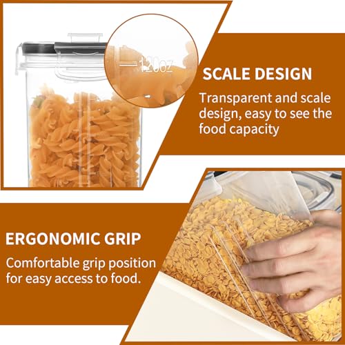 6 Pack Airtight Cereal Containers Set with Lids, Pour Spouts & Labels - 4L