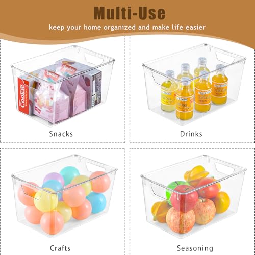 Large Clear Storage Bins with Lids - 6 Pack, 11.4 x 7.5 x 6 Inches Pantry Organizer