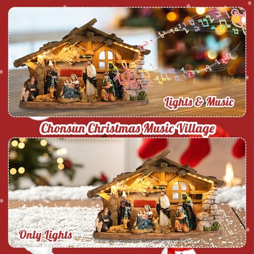 Chonsun 10.2 Inch Nativity Scene Indoor Christmas Village Manger Nativity Set