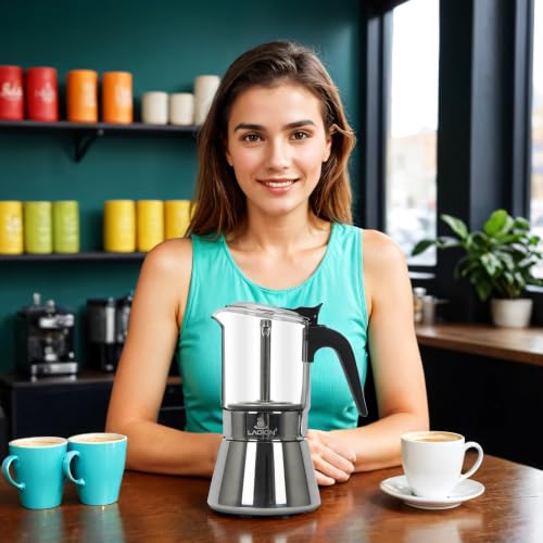 Stovetop Espresso Maker 6-Cup Silver Moka Pot for Induction Cooktops