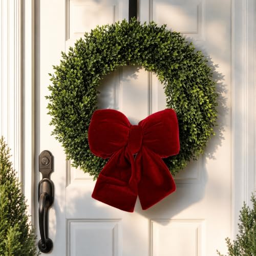 Red Velvet Christmas Tree Bow Topper 8.3in Holiday Wreath Decoration