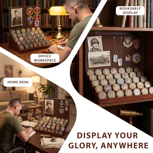 Walnut Challenge Coin Display Case with DIY Felt Pin Board - Military Collector Gift