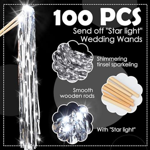 Simgoing Silver LED Lighted Wands 100 Pcs Wedding Party Streamers
