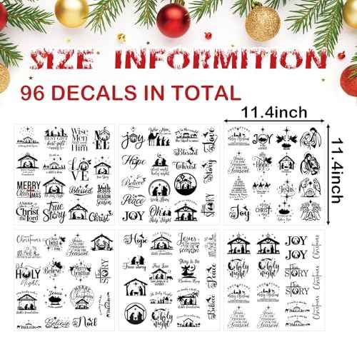 96Pcs Christmas Nativity Decals Stickers for Crafts Vinyl Christmas Word Stickers for Glass Jars Nativity Mason Jar Decals Sticker for Ornaments Ball Glass Cup Bottle Decor(love96)