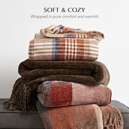 EverGrace Plaid Chenille Fall Throw Blanket, 50"x60", Harvest