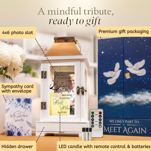 Memorial Lantern with Photo Frame & Keepsake Drawer - Copper | Sympathy Gift