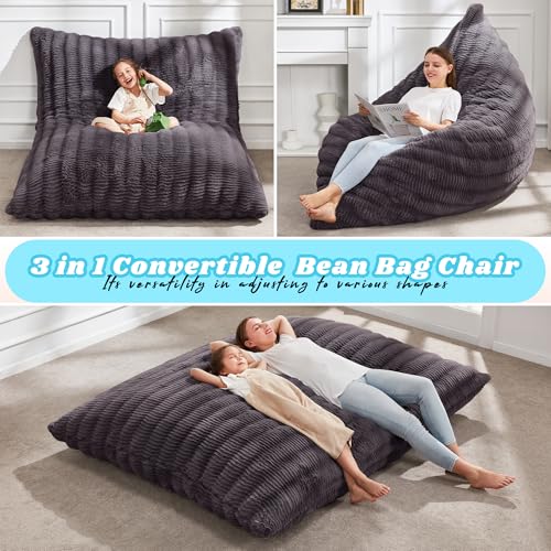 Large Convertible Bean Bag Chair for Adults - Dark Slate Grey, 3-in-1 Lounge Sofa
