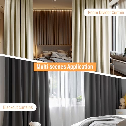 MaKefeile Blackout Room Divider Curtains with Ceiling Track Set - 100W x 84H in, Pack of 1, Black, Floor to Ceiling, Flexible Track for Windows & Room Dividers