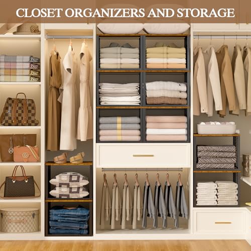 Black 3-Pack Stackable Closet Organizers with Wooden Top, Multi-Use Storage Bins