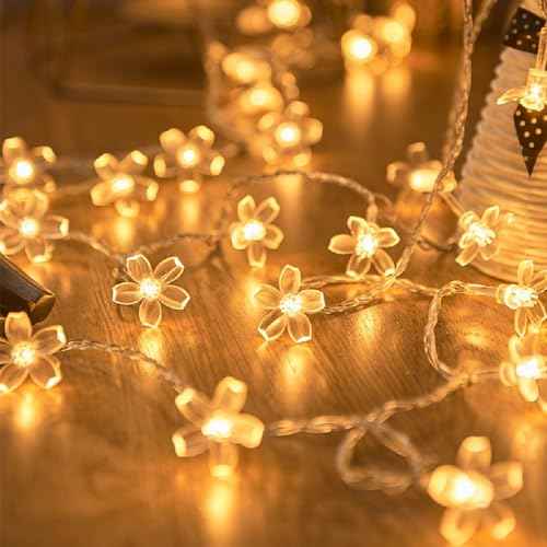 Flower String Lights, 20ft 40 LED USB Powered Cherry Blossom Fairy String Lights for Party Birthday Wedding Christmas Home Decoration