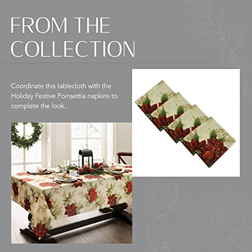 Festive Poinsettia Rectangle Holiday Tablecloth 84x60 in, Multicolor