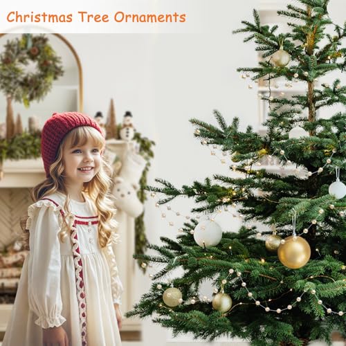 LEFERS 9.8Ft Crystal Glass Balls Christmas Garland,48 Beads 16mm Faceted Prism Beads Strands Hanging Ornament Decoration for Christmas Tree Centerpieces Wedding Party (Gold)